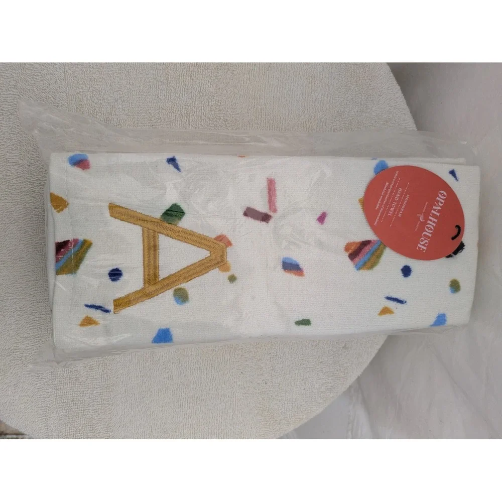 Opalhouse Monogram Hand Towels Set of 6 Letter A Cotton Confetti Print NWT